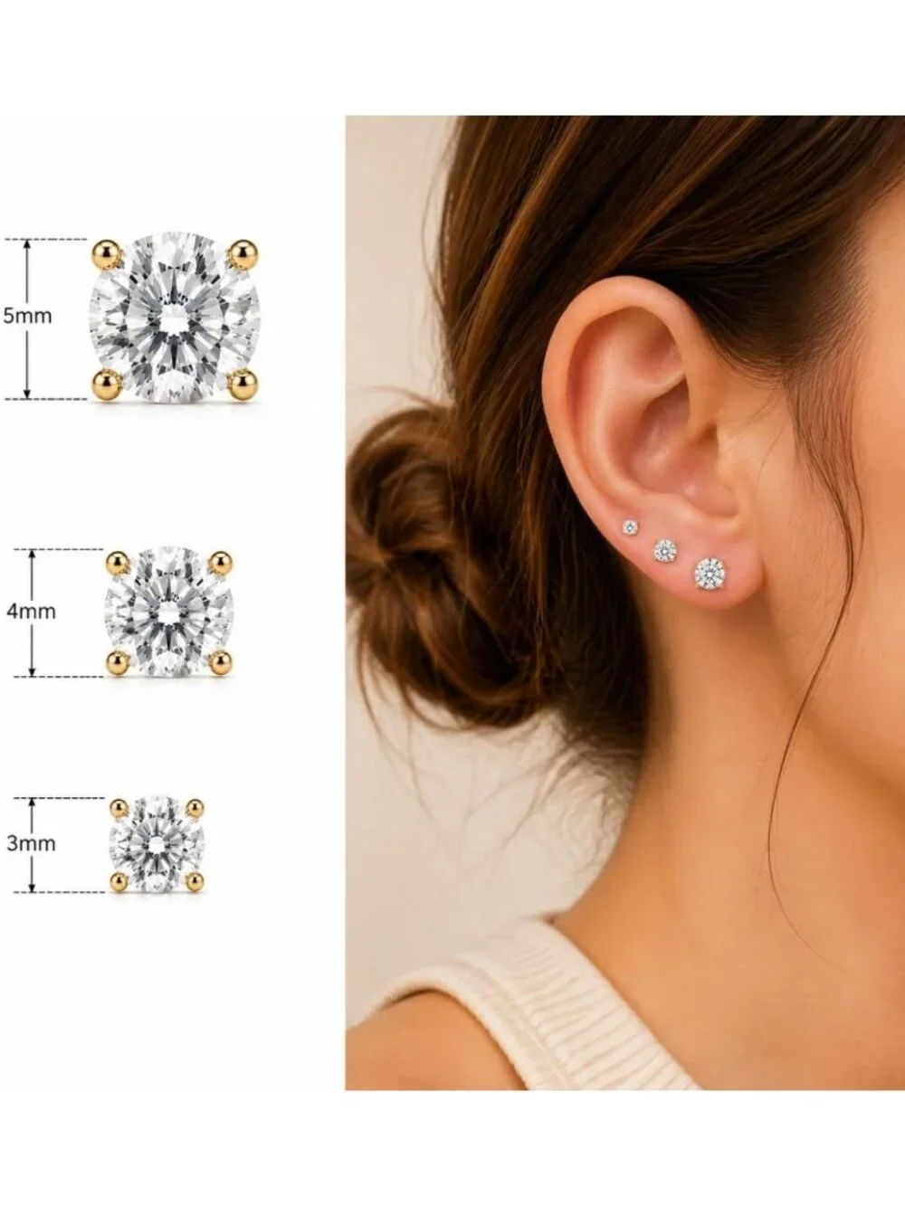 3 Pairs 14K Gold Stud Earrings for Women - Elegant, Versatile Jewelry Set